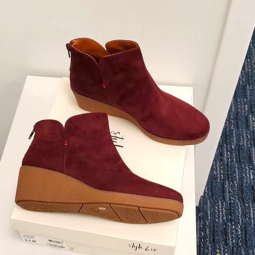 Style & Co Suede Booties - Burgundy